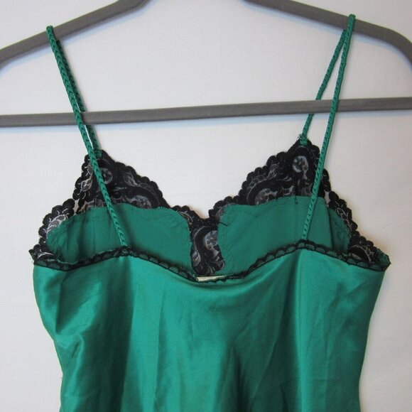 Vintage Victoria Secret Gold Label Green Slip Dress Black Lace Womens Medium - Picture 6 of 6